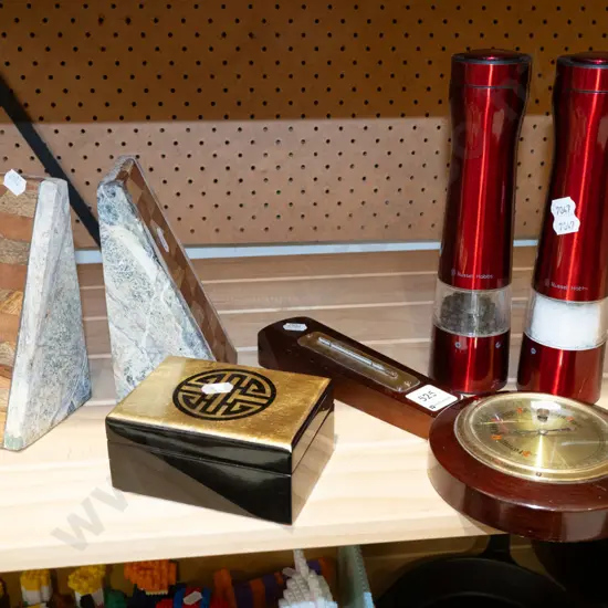 barometer/thermometer, bookends etc