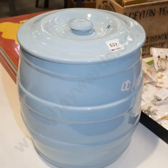 reproduction Teal lidded storage crock