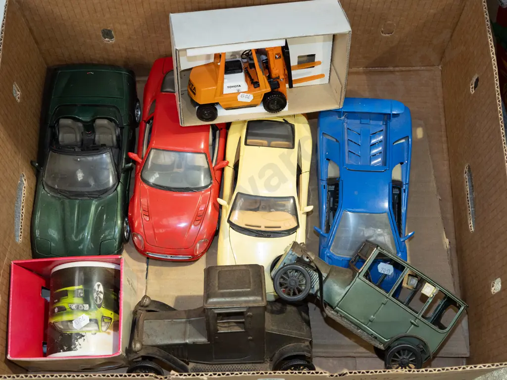box; toy vehicles, coffee cup Image 1++
