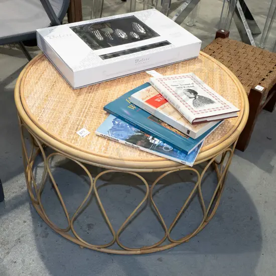 metal based and woven cane circular/end table H380 DIam680