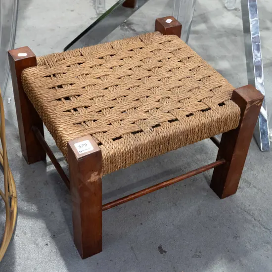 wood and seagrass footstool