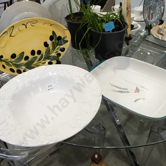 Denby baking dish, fruit bowl, Petra Ceramics olive dish