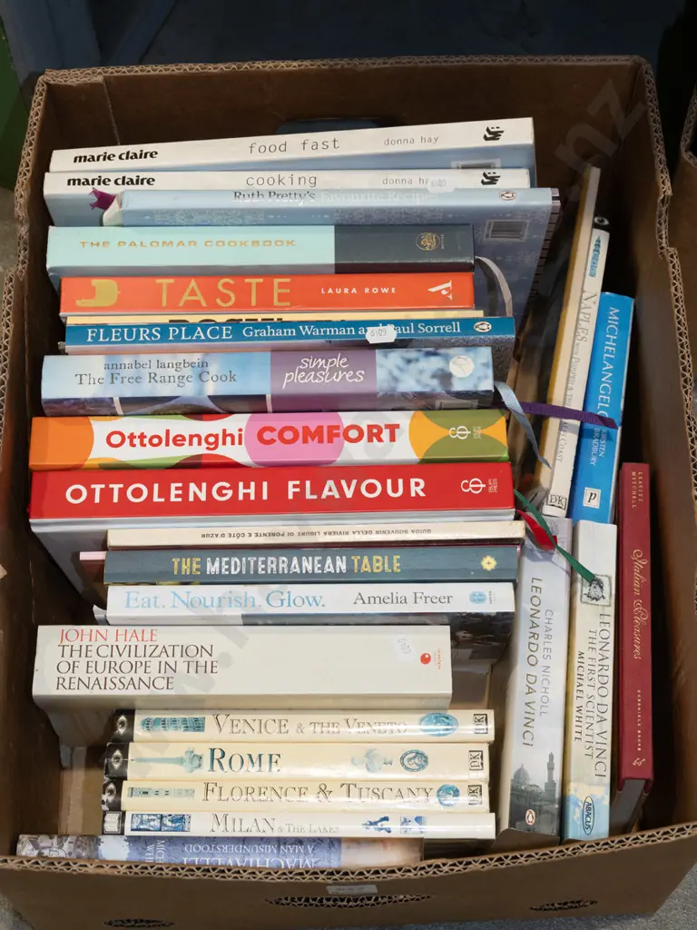 box of cookbooks and other books Image 1++