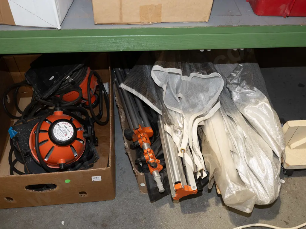 boxes of photography lights, tripods, reflectors etc. - green dots Image 1++