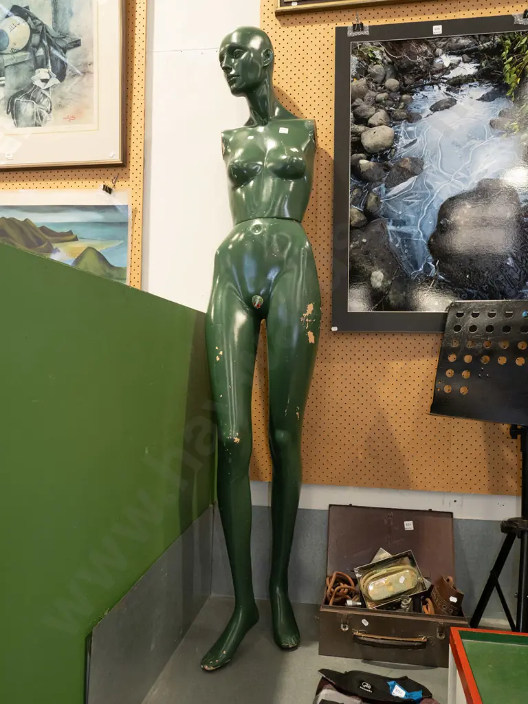 green painted female shop mannequin - no arms Image 1++