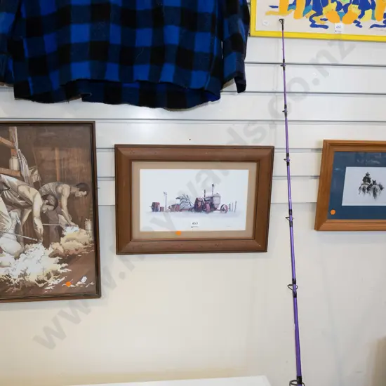 3x framed farming prints- orange dots