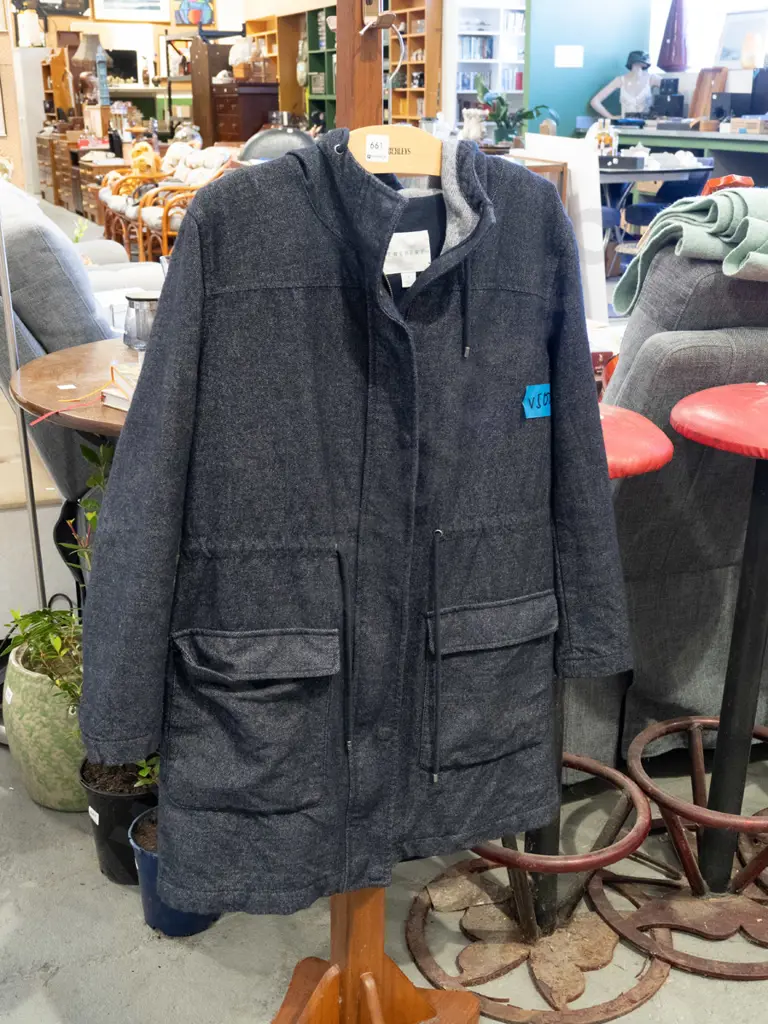 Trenery navy woollen hooded jacket - size small Image 1++