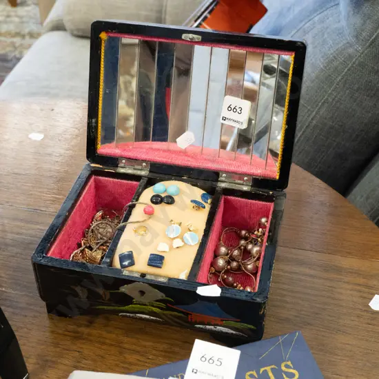 lacquer jewellery box and costume jewellery
