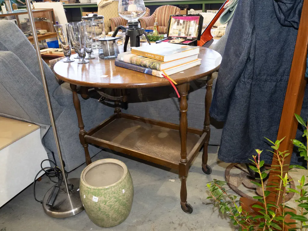 oak drop side tea trolley Image 1++