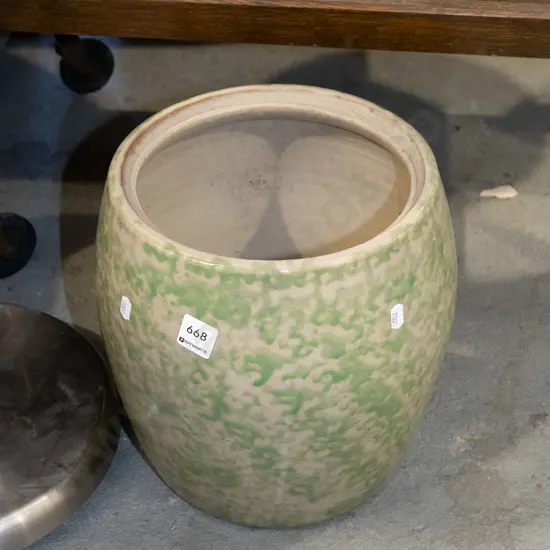 green speckled Timaru Potteries  storage crock - no lid