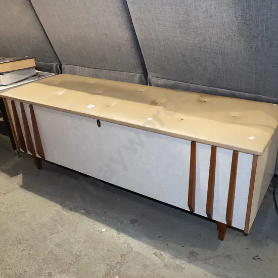 mid century formica and vinyl upholstered blanket box H420 W1200 d400