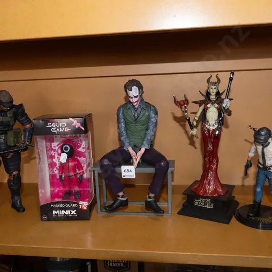shelf; various action figurines