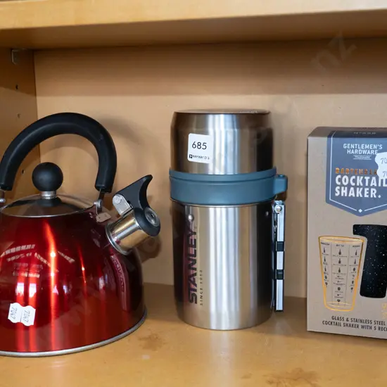 stove top kettle, cocktail shaker, thermos