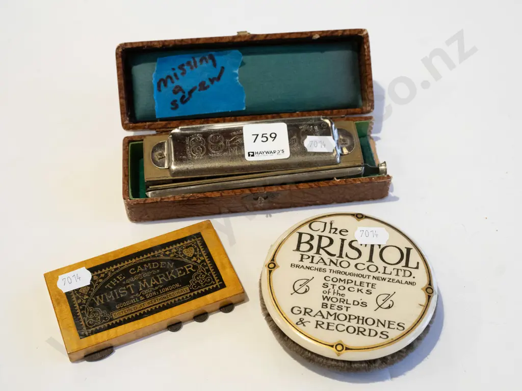 harmonica, whist marker, 78 record brush Image 1++