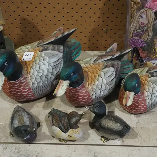 6x wooden and composite duck figurines