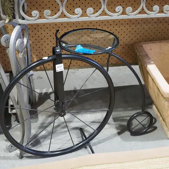 metal and glass penny-farthing plant stand H530