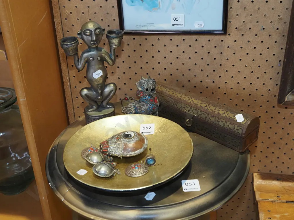 metal foo dog, cast metal candelabra, trinket box etc Image 1++