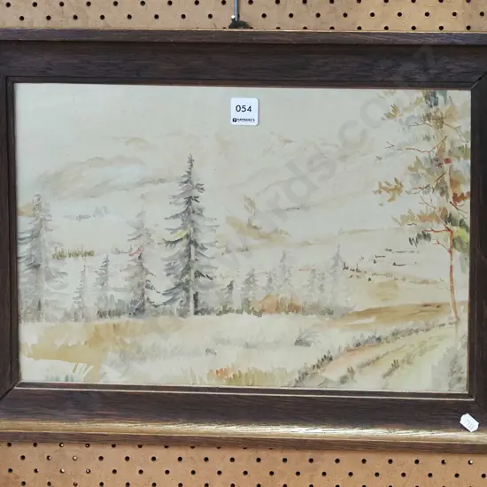 framed watercolour - landscape (foxing)