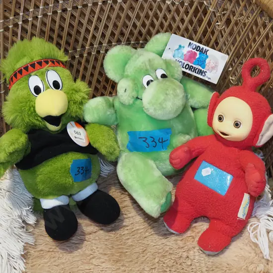 soft toys; kea, telly tubby etc