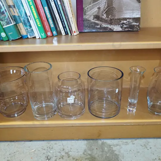 shelf; glass jugs, vases Tallest H230