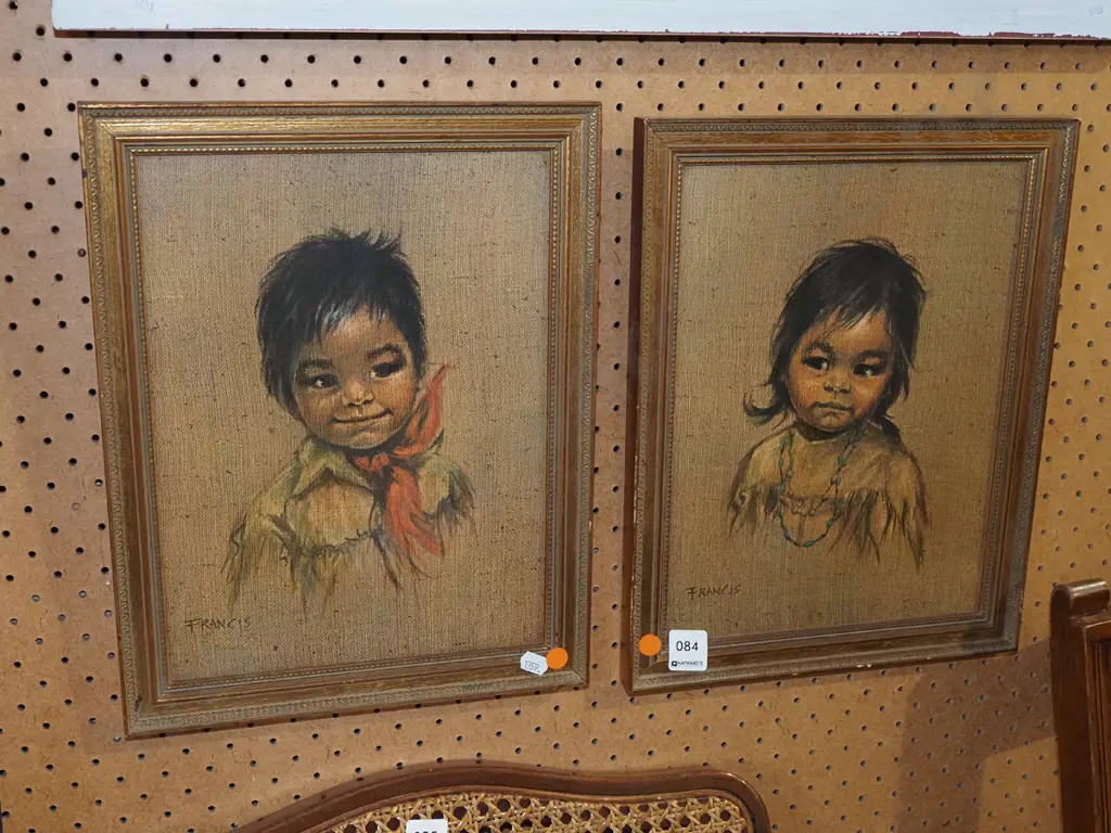 2x framed Francis prints- orange dots Image 1++