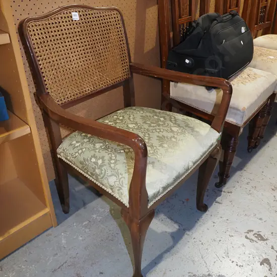 mahogany and rattan upholstered bedroom chair