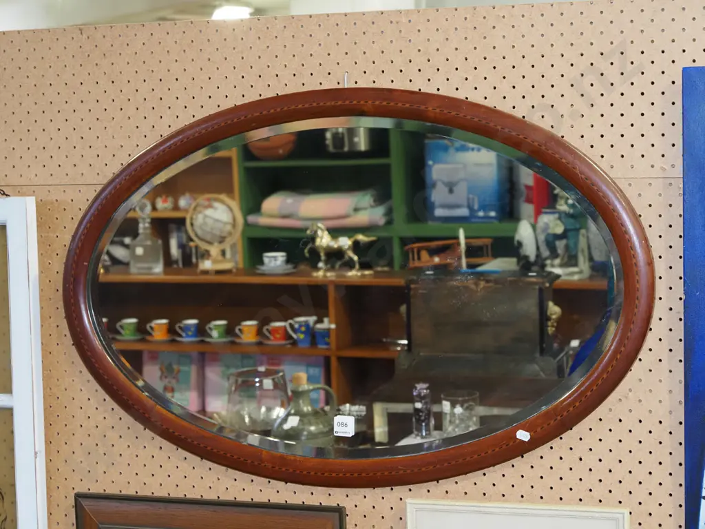 wood framed bevelled edge oval wall mirror W820 Image 1++
