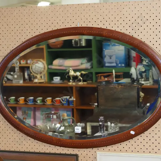 wood framed bevelled edge oval wall mirror W820