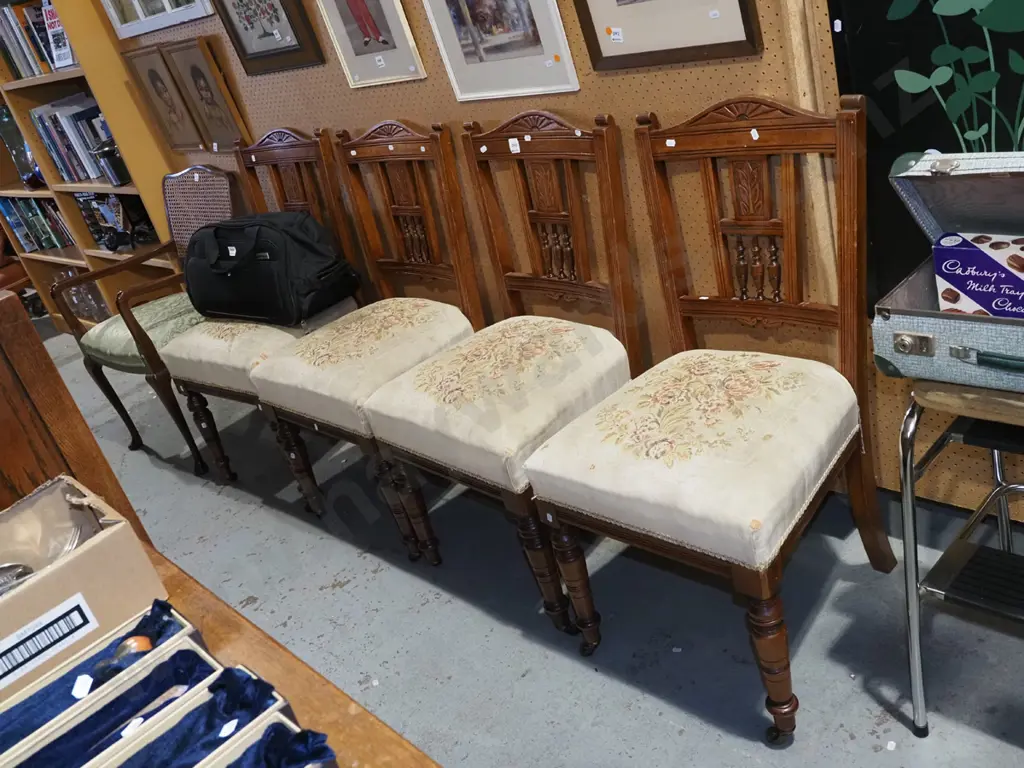 4x mahogany turned leg spindle and splat back dining chairs Image 1++