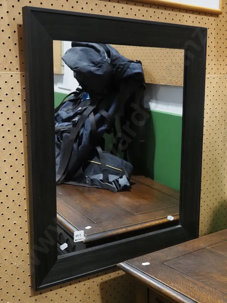 dark faux wood framed wall mirror Image 1++