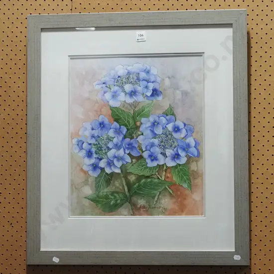 framed Hilda Thomson watercolour - hydrangeas