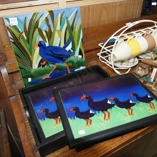 pukeko ceramic tile, 4x ceramic pukeko placemats in box