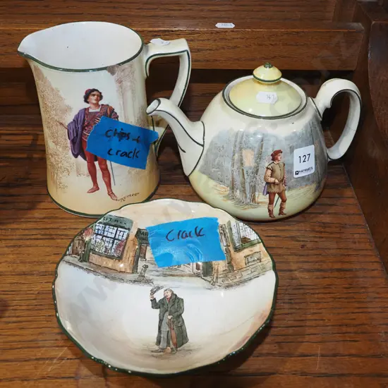 Royal Doulton teapot, jug, bowl - chips and cracks