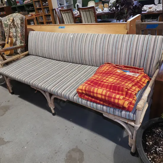 bamboo and striped upholstery 3 settee H780 W1850 D640