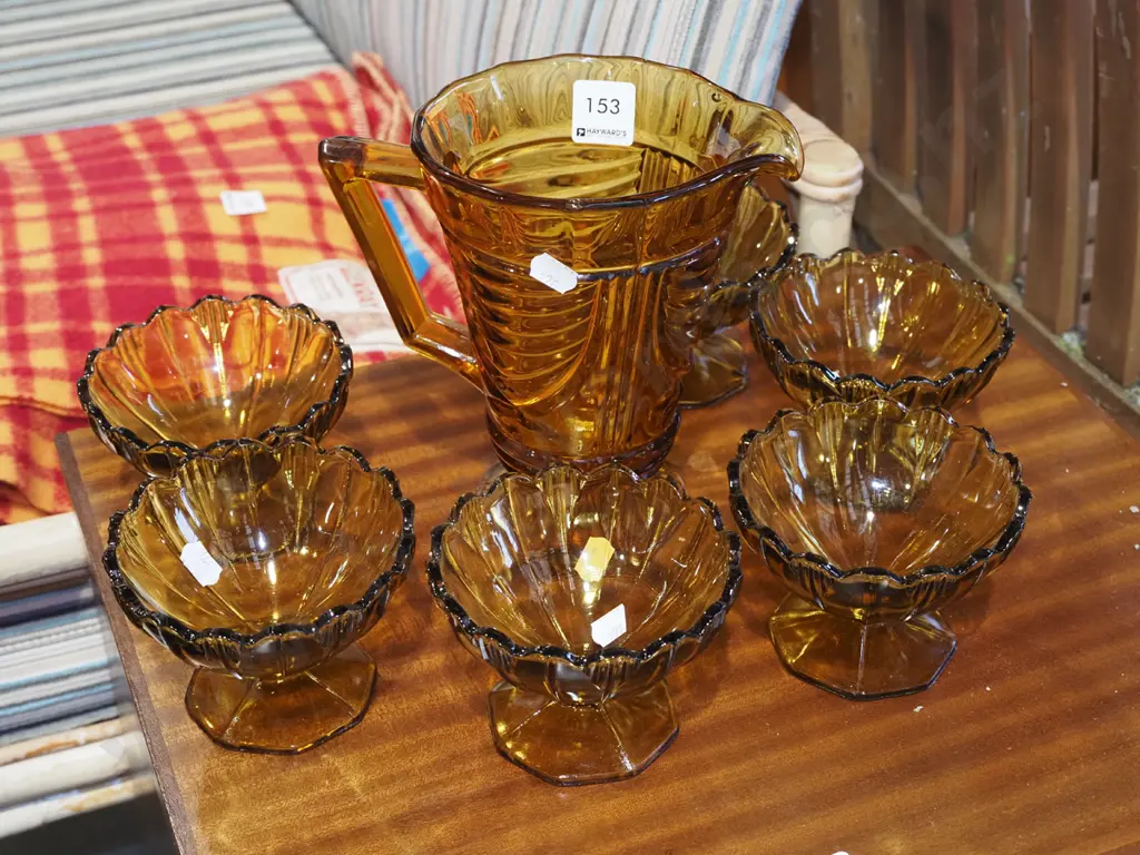 amber glass water, 6x amber glass comports Image 1++