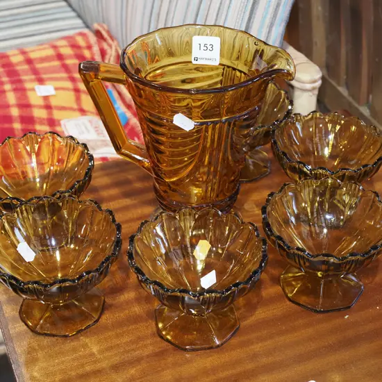 amber glass water, 6x amber glass comports