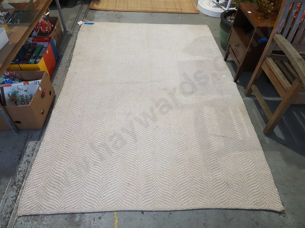 woven cream and taupe floor mat L2200 W1250 - slight marks and stains Image 1++