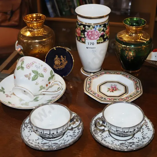 Wedgwood Clio vase, demi-tasse cups and saucers, glass vases etc