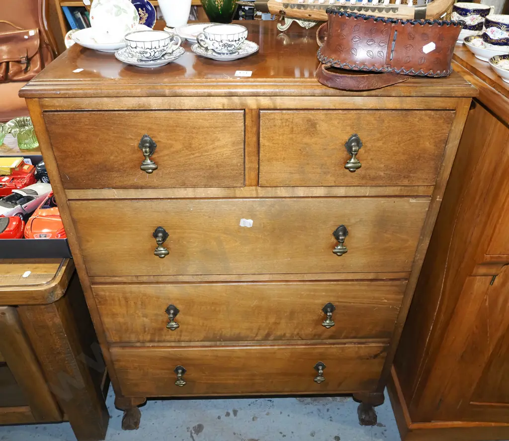 mahogany claw and ball foot 5 drawer chest H970 W700 D430 Image 1++