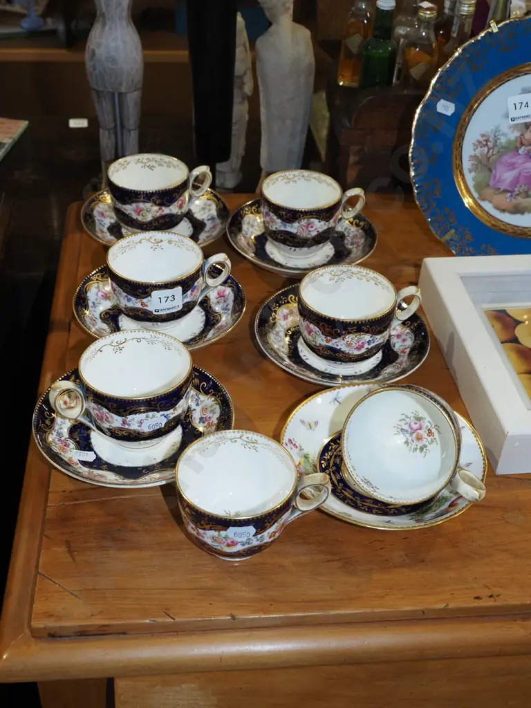 colbalt floral and gold cups  and saucers Image 1++
