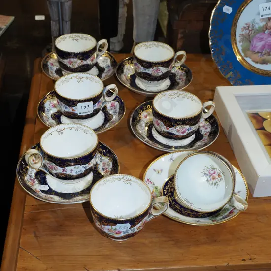 colbalt floral and gold cups  and saucers
