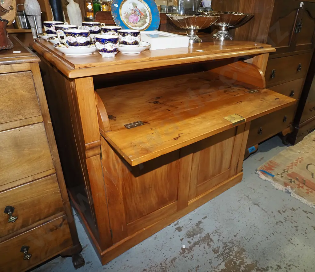 New Zealand colonial heart rimu 2-door cupboard with slide-out drop-front writing bureau top, Image 1++