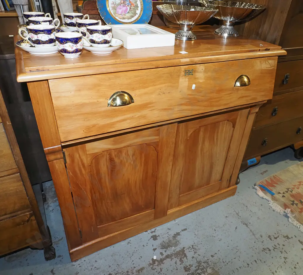 New Zealand colonial heart rimu 2-door cupboard with slide-out drop-front writing bureau top, Image 1++