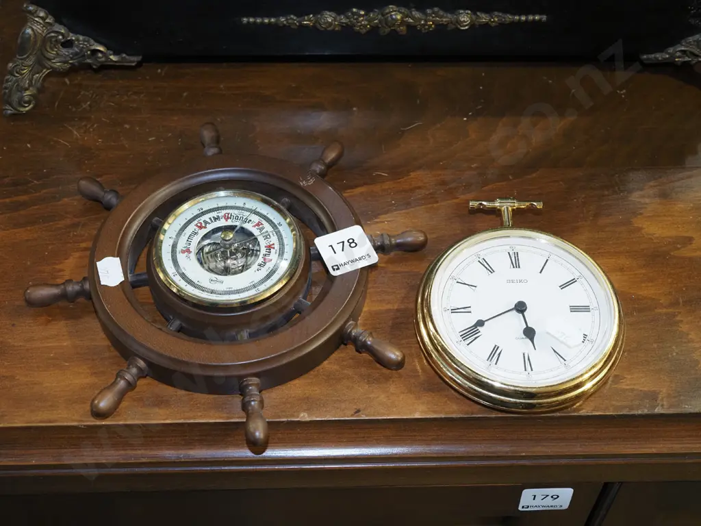 ships wheel barometer, Seiko fob style wall clock Image 1++