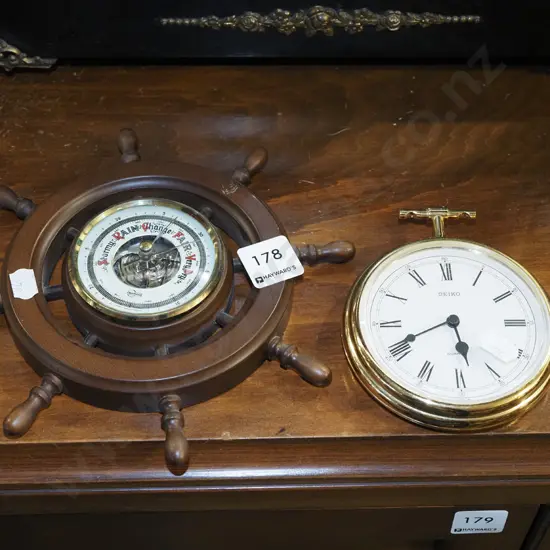 ships wheel barometer, Seiko fob style wall clock