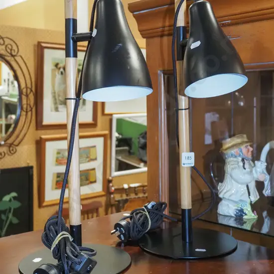 2x wood and metal bedside lamps