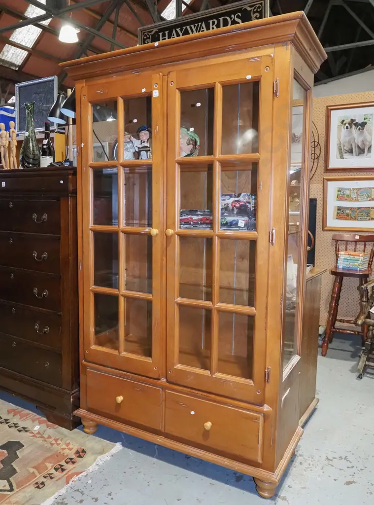 Indonesian hardwood 2 door display cabinet with 2 lowers drawers and internal shelves and glass side panels Image 1++