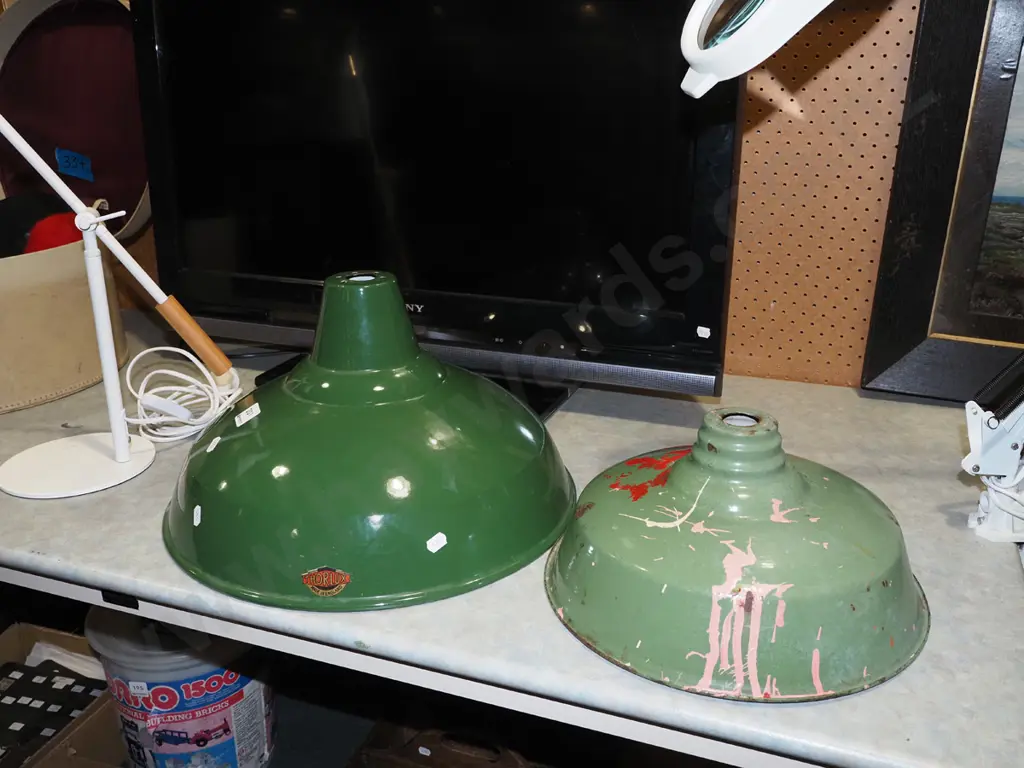 2x industrial light shades - 1 in good condition, 1 in poor condition Largest Diam400 Image 1++