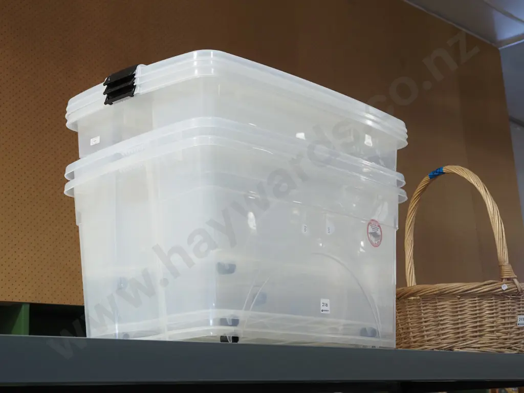 3x plastic 60L storage bins  with lids Image 1++