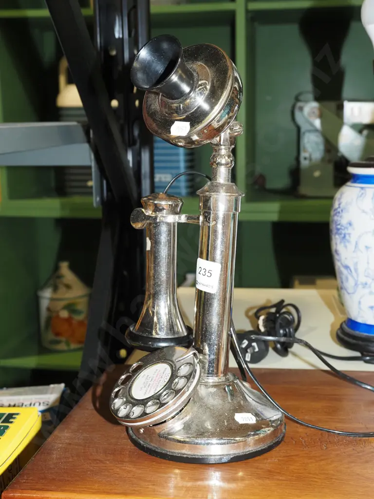 English made chrome and bakelite candlestick phone Image 1++